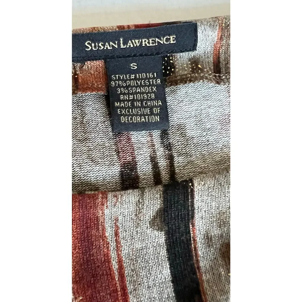Susan‎ Lawrence Pullover Multicolor Brown Faux Leather Buckle Wrap Top Sweater S